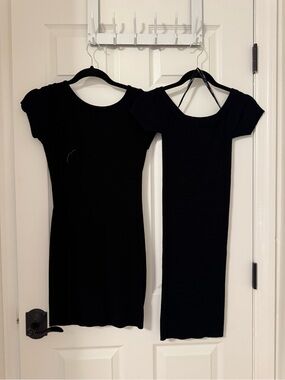 Black Ribbed Short-Sleeve Women's Dress (2 for the price of 1)